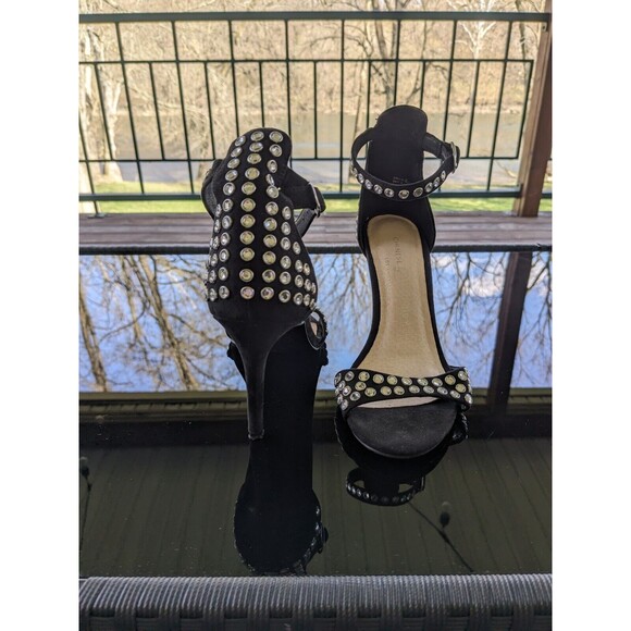 Chinese Laundry Heels, Starshine Womens sz 6 Black Microsuede Rhinestone Ankle - Picture 5 of 12